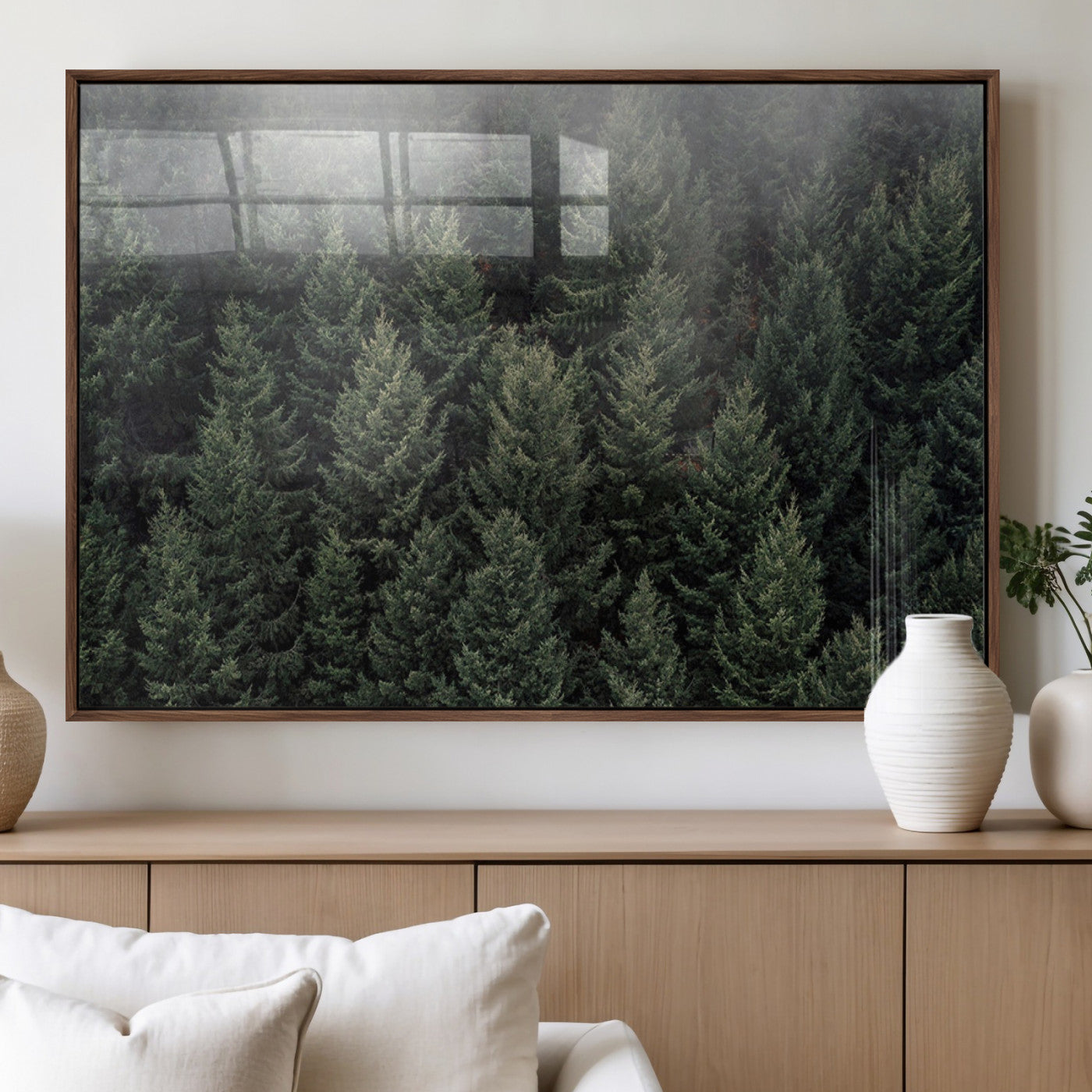 84059409-MGV-FP-36X24-3P_Walnut-Forest Wall Art – Misty Evergreen Trees Canvas Print, Tranquil Nature Photography Decor for Bedroom, Living Room, Office, Cabin or