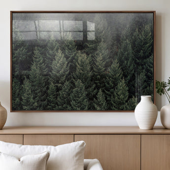84059409-MGV-FP-36X24-3P_Walnut-Forest Wall Art – Misty Evergreen Trees Canvas Print, Tranquil Nature Photography Decor for Bedroom, Living Room, Office, Cabin or