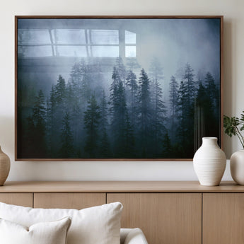 93439624-MGV-FP-36X24-3P_Walnut-Forest Wall Art – Misty Pine Trees Canvas Print, Moody Nature Photography Decor for Bedroom, Living Room, Office, Cabin, Lodge or