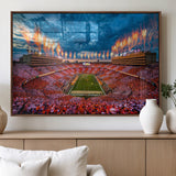 94266219-MGV-FP-36X24-3P_Walnut-Neyland Stadium Wall Art – Tennessee Volunteers Checkerboard Game Day Canvas Print, College Football Fireworks Decor for Man Cave