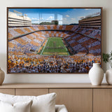 64238859-MGV-FP-36X24-3P_Walnut-Neyland Stadium Wall Art – Tennessee Volunteers Checkerboard Game Day Canvas Print, College Football Panorama Decor for Man Cave