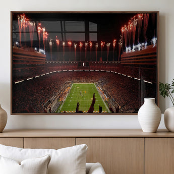 73358115-MGV-FP-36X24-3P_Walnut-Tennessee Volunteers Wall Art – Neyland Stadium Fireworks Night Game Canvas Print, Vols Football Checkerboard Endzone Sports Decor