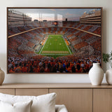 37160229-MGV-FP-36X24-3P_Walnut-Neyland Stadium Wall Art – Panoramic Tennessee Volunteers Sunset Canvas Print, Checkerboard Crowd Football Game Day Decor for