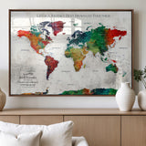 95876117-MGV-FP-36X24-3P_Walnut-Personalized World Map Wall Art – Colorful Watercolor Travel Map with Custom Names, Romantic Wall Decor for Couples, Wedding or