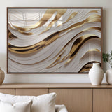 41237-MGV-FP-36X24-3P_Walnut-Gold Waves Wall Art Canvas Print, Framed Elegant Flow Art Picture Print, Luxury Layers Perfect Minimal Luxe Decor Artwork