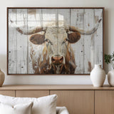 10840-MGV-FP-36X24-3P_Walnut-Texas Longhorn Wall Art Canvas Print, Framed Rustic Bull Art Picture Print, Western Cattle Perfect Rustic Western Decor Artwork