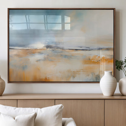 12135-MGV-FP-36X24-3P_Walnut-Soft Horizon Wall Art Canvas Print, Framed Golden Field Art Picture Print, Dreamy Horizon Perfect Minimalist Earthy Decor Artwork