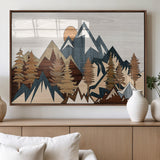 80300-MGV-FP-36X24-3P_Walnut-Geometric Mountains Wall Art Canvas Print, Framed Stylized Trees Art Picture Print, Graphic Forest Perfect Rustic Abstract Decor