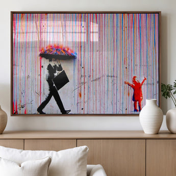 69505-MGV-FP-36X24-3P_Walnut-Graffiti Girl Wall Art Canvas Print, Framed Urban Contrast Art Picture Print, Vibrant Graffiti Perfect Urban Pop Decor Artwork