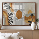 32359-MGV-FP-36X24-3P_Walnut-Modern Sun Wall Art Canvas Print, Framed Retro Horizon Art Picture Print, Sunburst Design Perfect Mid Century Boho Decor Artwork