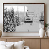 49274-MGV-FP-60X30-3P_Walnut-Snowy Forest Wall Art Canvas Print, Framed Ski Lift Art Picture Print, Mountain Snow Perfect Minimal Winter Lodge Decor Artwork