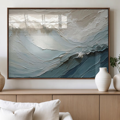 53646-MGV-FP-36X24-3P_Walnut-Ocean Wave Wall Art Canvas Print, Framed Textured Seascape Art Picture Print, Modern Ocean Perfect Minimal Coastal 2/2 Decor