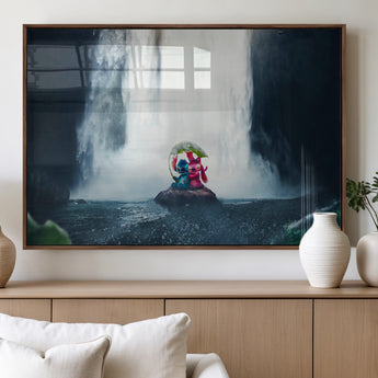 32259-MGV-FP-60X30-3P_Walnut-Stitch Angel Wall Art Canvas Print, Framed Stitch Waterfall Art Picture Print, Cartoon Couple Perfect Moody Fantasy Decor Artwork