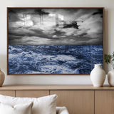 91043-MGV-FP-60X30-3P_Walnut-Stormy Ocean Wall Art Canvas Print, Framed Moody Seascape Art Picture Print, Monochrome Sea Perfect Coastal Drama Decor Artwork