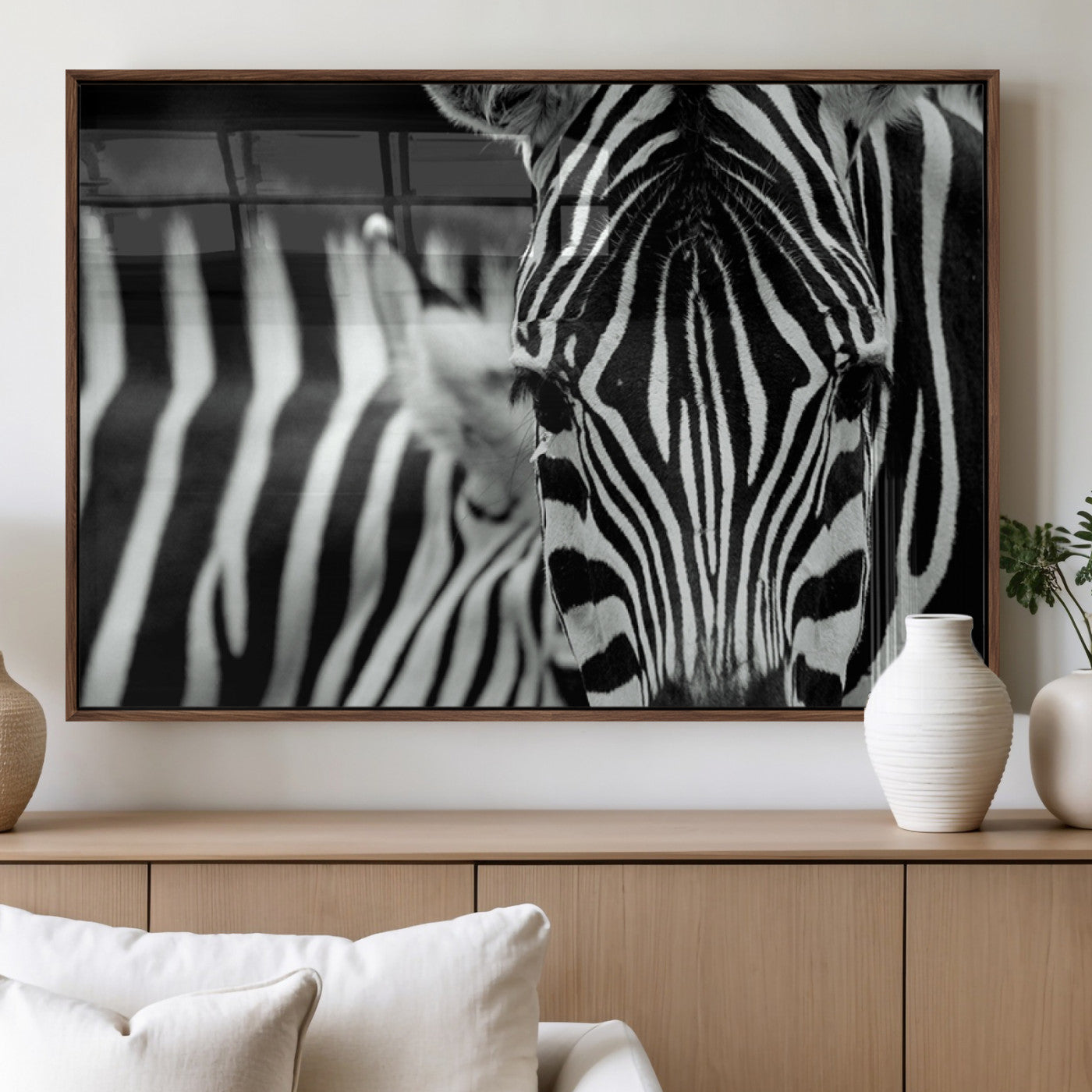 43631-MGV-FP-60X30-3P_Walnut-Zebra Wall Art – Black & White Safari Wildlife Canvas Print, Modern Animal Photography Decor for Living Room, Office, or Bedroom