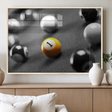 52108-MGV-FP-36X24-3P_Natural-Precision Pool Table Wall Art – Close Up Yellow 1 Ball Canvas Print, Hand-Played Billiards Game Decor for Office, Game Room, or