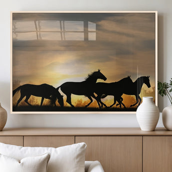16620-MGV-FP-36X24-3P_Natural-Sunset Stallions Wall Art – Silhouetted Horses Running Canvas Print, Nature’s Rhythm, Perfect for Living Room, Office, or Man Cave
