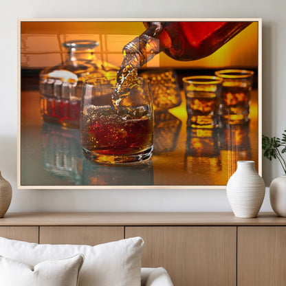 18250-MGV-FP-36X24-3P_Natural-Whiskey Pour Wall Art – Captivating Whiskey Splash Canvas Print, Elegant Bar or Home Lounge Decor for Office, Man Cave or Living