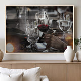 75513-MGV-FP-36X24-3P_Natural-Elegant Wine Toast Wall Art – Close-Up Red Wine Glass at Dinner Table Canvas Print, Sophisticated Dining Room or Bar Decor
