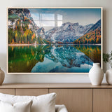10402-MGV-FP-36X24-3P_Natural-Snowy Mountain Lake Wall Art – Autumn Landscape Canvas Print with Reflection, Nature Decor for Living Room, Office, Bedroom or