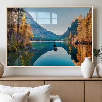 32962-MGV-FP-36X24-3P_Natural-Mountain Lake Wall Art – Tranquil Autumn Landscape Canvas Print, Nature Reflection Decor for Living Room, Bedroom, Office or Cabin