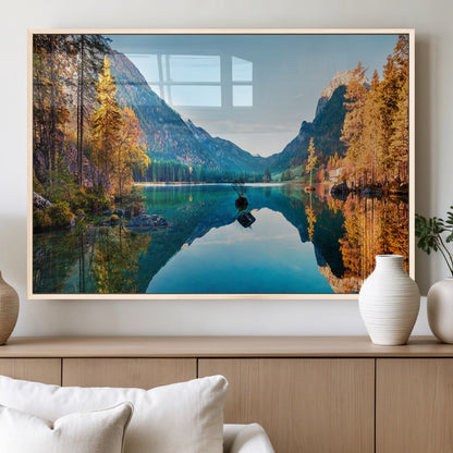 32962-MGV-FP-36X24-3P_Natural-Mountain Lake Wall Art – Tranquil Autumn Landscape Canvas Print, Nature Reflection Decor for Living Room, Bedroom, Office or Cabin