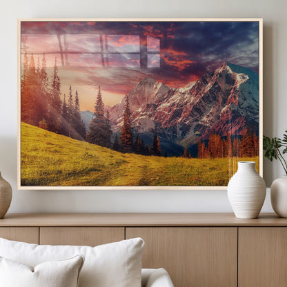 83947-MGV-FP-36X24-3P_Natural-Sunset Mountain Landscape Wall Art – Panoramic Alpine Meadow and Snow Capped Peaks Canvas Print, Nature Scenic Decor for Home,