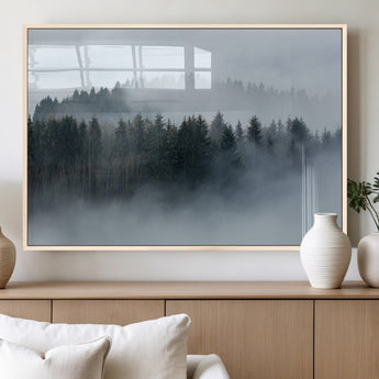 42596-MGV-FP-36X24-3P_Natural-Misty Forest Wall Art – Atmospheric Pine Trees Canvas Print, Nature Landscape Decor for Living Room, Bedroom, Office, or Cabin