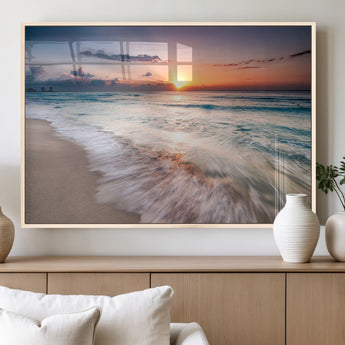 71849-MGV-FP-36X24-3P_Natural-Sunrise Ocean Beach Wall Art – Serene Seascape Canvas Print with Gentle Waves, Coastal Nature Decor for Bedroom, Living Room or