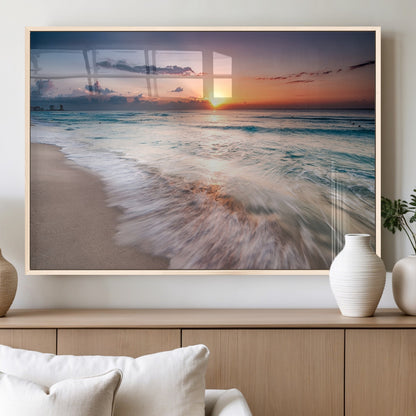 71849-MGV-FP-36X24-3P_Natural-Sunrise Ocean Beach Wall Art – Serene Seascape Canvas Print with Gentle Waves, Coastal Nature Decor for Bedroom, Living Room or
