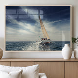 75430-MGV-FP-36X24-3P_Natural-Sailing Boat Wall Art – Dynamic Ocean Yacht Canvas Print, Nautical Decor for Living Room, Office, Beach House or Cabin