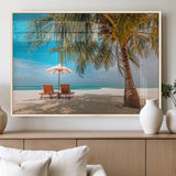 69754-MGV-FP-36X24-3P_Natural-Tropical Beach Wall Art – Relaxing Palm Tree and Lounge Chairs Canvas Print, Serene Coastal Decor for Living Room, Bedroom, Office