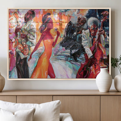 24452-MGV-FP-36X24-3P_Natural-Vibrant Jazz Musician Painting - Expressive Art Print of Live Jazz Band, Perfect Wall Decor for Music Lovers and Art Enthusiasts