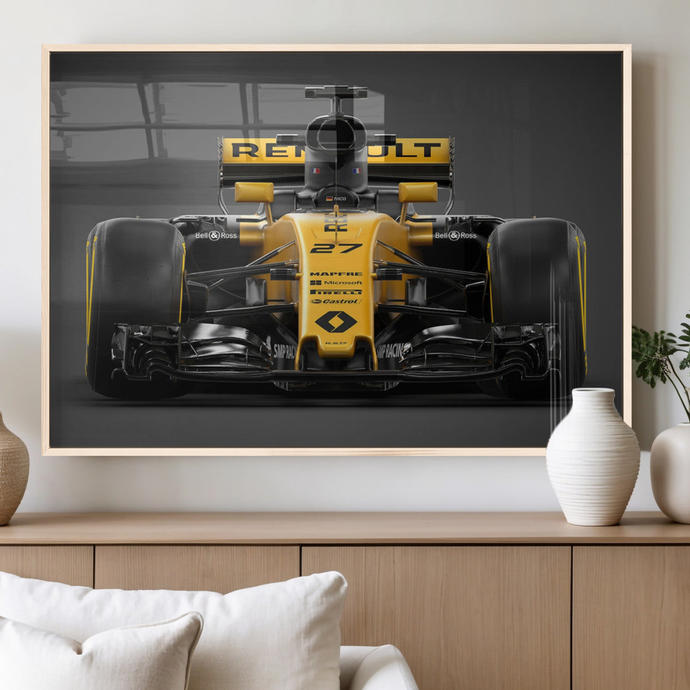 62882-MGV-FP-36X24-3P_Natural-Renault F1 Racing Car Print - High-Performance Formula 1 Motorsport Wall Art, Perfect Gift for Racing Fans and Car Enthusiasts