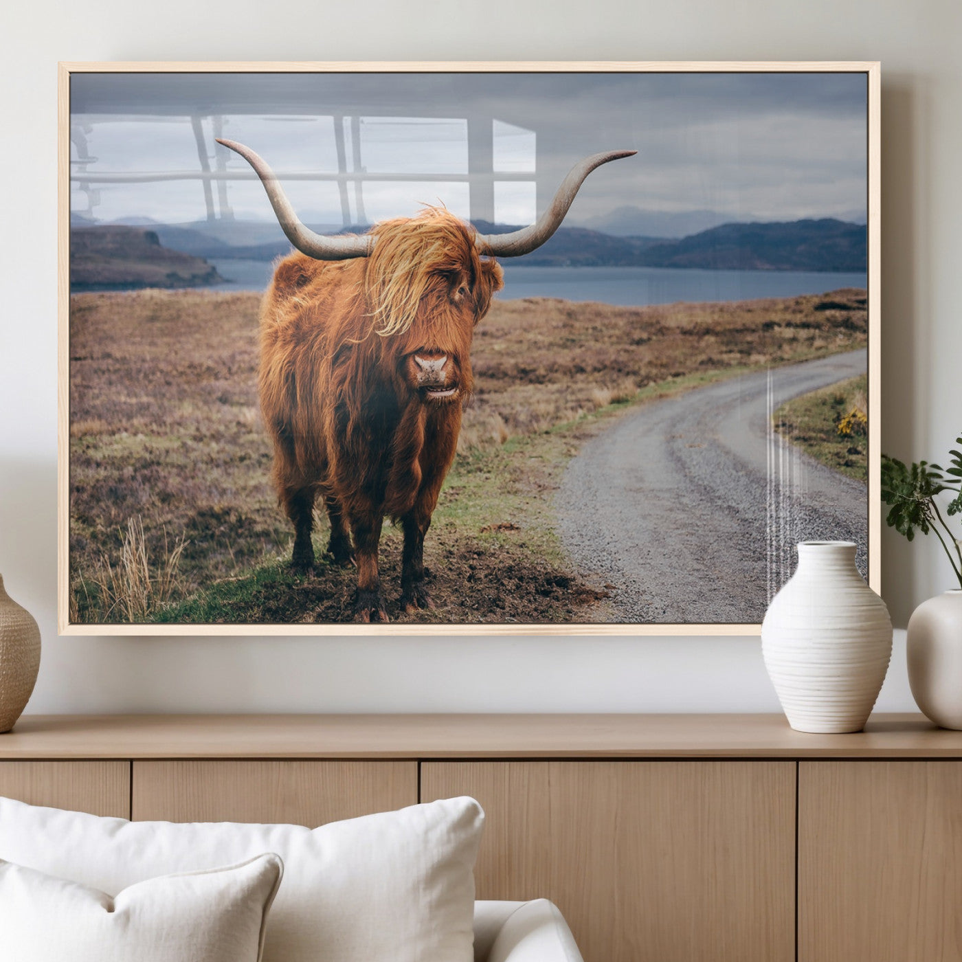 56121-MGV-FP-36X24-3P_Natural-Rustic Highland Cow Wall Art – Panoramic Nature Canvas Print, Perfect Decor for Home, Office, Living Room or Man Cave