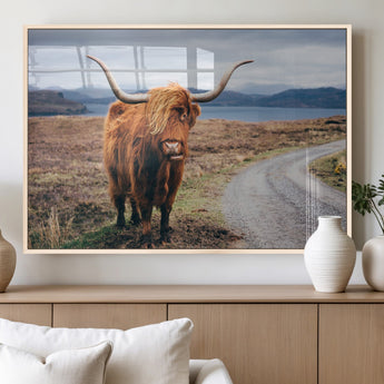 56121-MGV-FP-36X24-3P_Natural-Rustic Highland Cow Wall Art – Panoramic Nature Canvas Print, Perfect Decor for Home, Office, Living Room or Man Cave