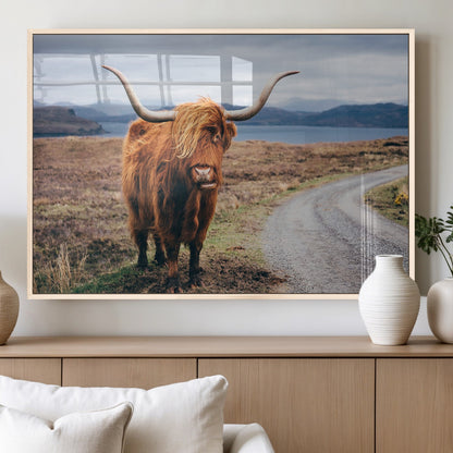 56121-MGV-FP-36X24-3P_Natural-Rustic Highland Cow Wall Art – Panoramic Nature Canvas Print, Perfect Decor for Home, Office, Living Room or Man Cave