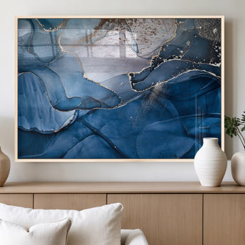 27810-MGV-FP-36X24-3P_Natural-Abstract Blue Gold Fluid Art Wall – Modern Canvas Print, Elegant Home & Office Wall Art, Stylish Living Room or Bedroom Decor