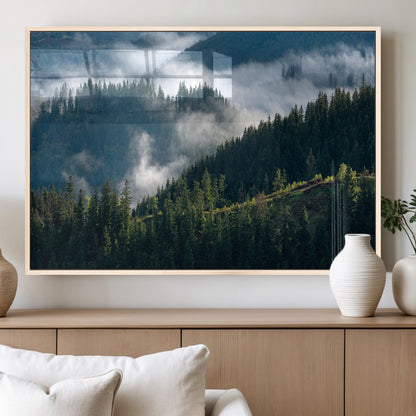 55972-MGV-FP-36X24-3P_Natural-Whispering Pines Wall Art – Panoramic Misty Forest Canvas Print, Serene Nature Decor for Home, Office or Cabin Retreat