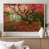 73343-MGV-FP-36X24-3P_Natural-Autumn Maple Wall Art – Panoramic Vibrant Red Maple Tree Canvas Print, Seasonal Nature Decor for Office, Living Room or Garden