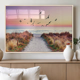 54411-MGV-FP-36X24-3P_Natural-Coastal Path Sunrise Wall Art – Serene Ocean Canvas Print, Beach Landscape Decor for Living Room, Bedroom or Office, Peaceful
