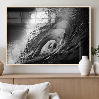 22702-MGV-FP-60X30-3P_Natural-Black and White Ocean Wave Wall Art – Powerful Surf Curl Photography Canvas Print, Modern Coastal Decor for Living Room, Office or