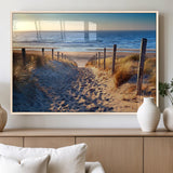 31889-MGV-FP-60X30-3P_Natural-Sandy Beach Pathway Wall Art – Coastal Dune Fence and Ocean View Canvas Print, Relaxing Seaside Landscape Decor for Living Room or