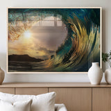 38256-MGV-FP-60X30-3P_Natural-Ocean Wave Wall Art – Stunning Sunrise Through Curling Wave Canvas Print, Coastal Surf Photography Seascape Decor for Living Room,