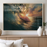 55359-MGV-FP-60X30-3P_Natural-Radiant Ocean Wave Wall Art – Panoramic Surf Canvas Print, Vibrant Sunset Beach Decor for Home, Office or Man Cave