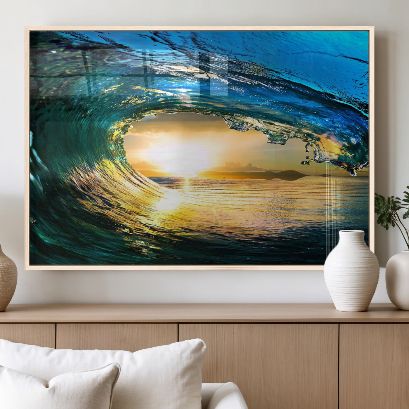 19378-MGV-FP-60X30-3P_Natural-Ocean Wave Sunset Wall Art – Vibrant Surf and Golden Horizon Canvas Print, Coastal Seascape Photography for Living Room, Bedroom,