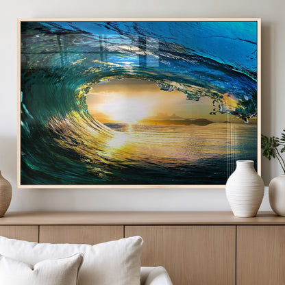 19378-MGV-FP-60X30-3P_Natural-Ocean Wave Sunset Wall Art – Vibrant Surf and Golden Horizon Canvas Print, Coastal Seascape Photography for Living Room, Bedroom,