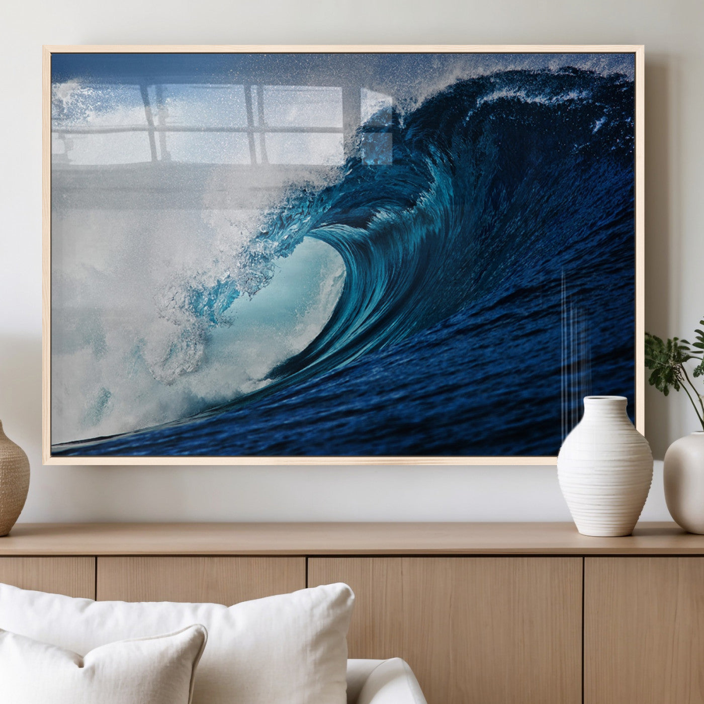 89502-MGV-FP-60X30-3P_Natural-Powerful Ocean Wave Wall Art – Panoramic Blue Sea Wave Canvas Print, Coastal Surf Photography Artwork for Living Room, Bedroom, or