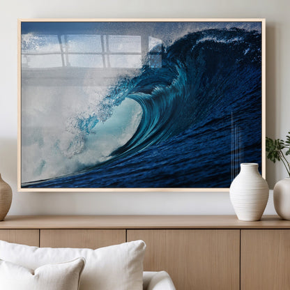 89502-MGV-FP-60X30-3P_Natural-Powerful Ocean Wave Wall Art – Panoramic Blue Sea Wave Canvas Print, Coastal Surf Photography Artwork for Living Room, Bedroom, or