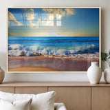 50522-MGV-FP-60X30-3P_Natural-Ocean Sunrise Wall Art – Peaceful Beach Waves and Golden Horizon Canvas Print, Coastal Seascape Decor for Home or Office